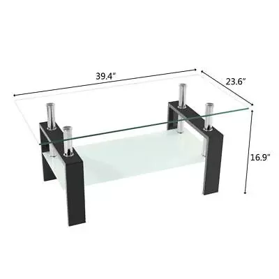 3 Colors Coffee Table Glass Modern Shelf Wood Living Room Furniture Rectangular • $80.99