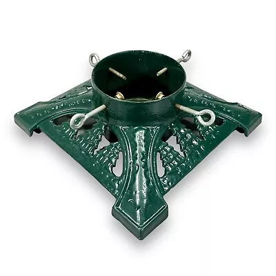 Vintage Cast Iron Christmas Tree Stand Green Enameled 14  Square 15lb • $50