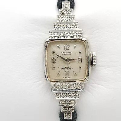 Vintage 14k White Gold Diamond Ladies Croton Watch  • $250