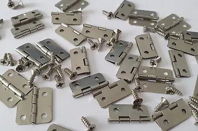 £1.99 • Buy 2x Silver Small Hinges With Screws Polished Door Cabinet Cupboard Jewellery Box