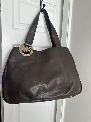 Michael Kors Fulton Dark Brown Pebbled Leather Shouldr Bag Tote Purse Large • $69