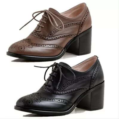 Womens Oxford College Style Lace Up Round Toe Pumps Brogue Wing Tip Casual Shoes • $152.90