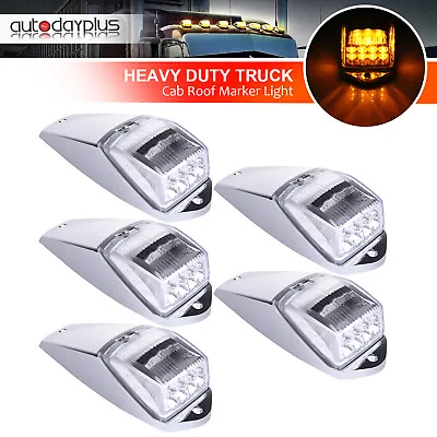 5x Clear Lens Amber LED Cab Marker Top Roof Lights Chrome For Peterbilt Trailer • $64.99