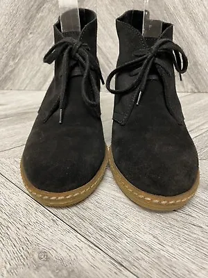 J Crew Womens Black Leather Round Toe Lace Up Macalister Wedge Ankle Bootie 6 • $17.21