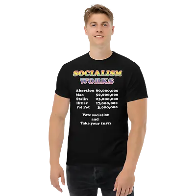 Socialism Works Abortion Mao Stalin Hitler Black Tee • $24.99