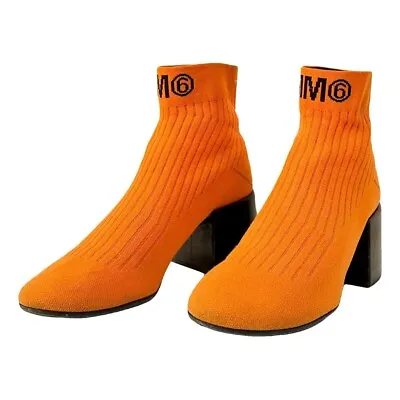 MM6 MAISON MARGIELA Ankle Sock Boots IT 39 EU39 US 9 Cloth Orange Black Logo • $249