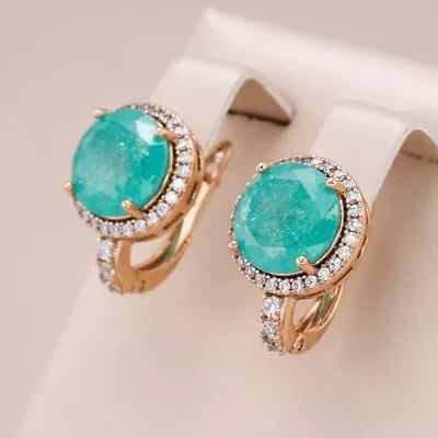 Drop Earrings Green Cut Natural Zircon 585 Rose Gold For Women Girl Gift Jewelry • $14.49