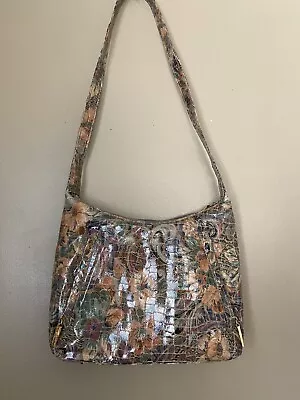 Vintage Pinky Mosaic Leather Multicolor Abstract Swirl Hobo Shoulder Bag Purse • $19