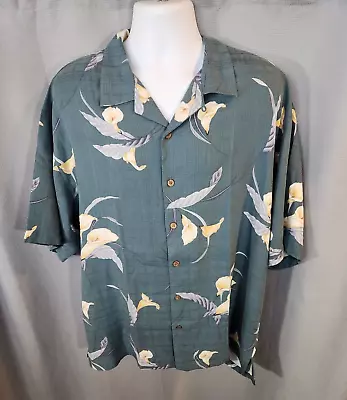 Tommy Bahama Mens Short Sleeve Shirt 100% Silk Button Up Tropical Hawaiian Blue  • $16.95