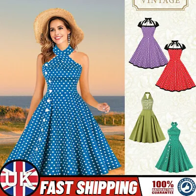 £21.84 • Buy Womens Vintage 50s 60s Retro Polka Dot Dress Evening Party Swing A-Line Dress