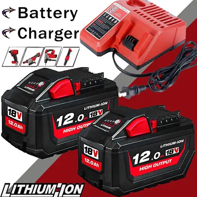 48-11-1860 Charger & 2PACK 12Ah Battery 18V For Milwaukee M18 18 Volt 48-11-1812 • $26.89