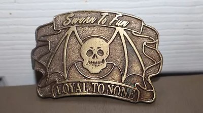 Vintage ORIGINAL 1970's *Sworn To Fun Loyal To None* Biker Skull Bat Belt Buckle • $27.49