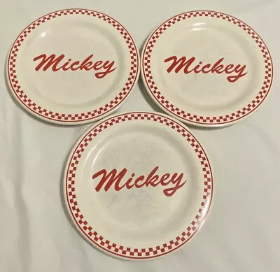 Set Of 3 Disney Mickey Mouse 8-1/2 Inch Plates With Red Checkered Edge • $12.95