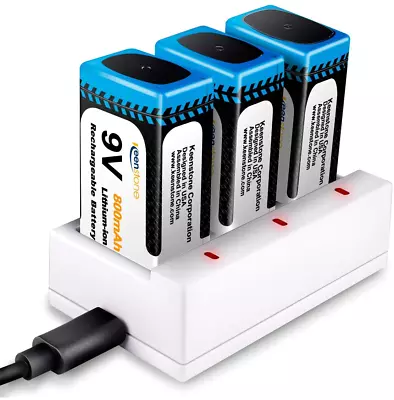 9V 800mAh Rechargeable Batteries And Charger Keenstone 9V PP3 Lithium-ion Low 3 • £39.48