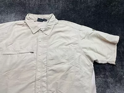 Men Mountain Hardwear Short Sleeve Button Down Shirt Size XL Solid Brown Logo • $0.99