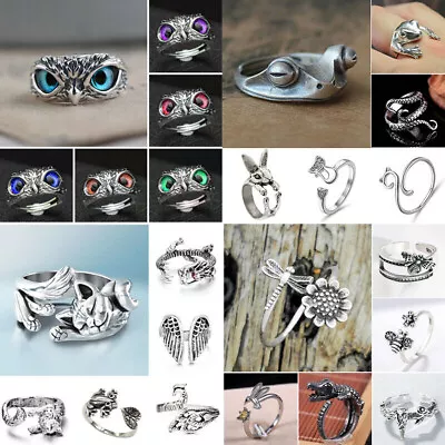 Wholesale 925 Silver Owl Frog Cat Bird Rings Open Finger Adjustable Ring Jewelry • $1.15