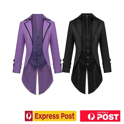 Halloween Mens Steampunk Gothic Tailcoat Jacket Victorian Pirate Vampire Cosplay • $41.09