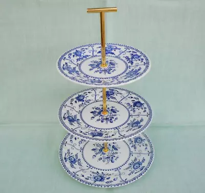 Johnson Bros  Indies  3 Tier Cake Stand - Blue Flowers & Birds • £14.99