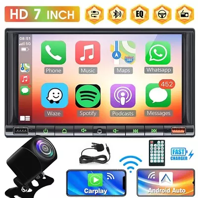 DSP CarPlay Android Auto 7  Double DIN Car Stereo Radio Head Unit Reverse Camera • $124.99