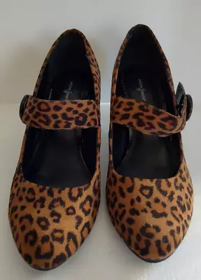 Jacklyn Smith Maryjane Black Brown Leopard Print Heels Size 8 • $9.99