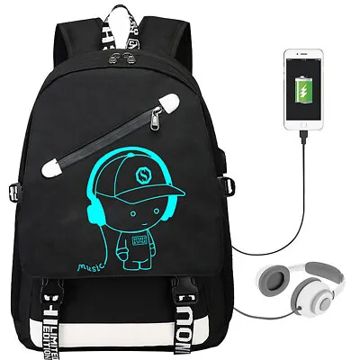 $20.93 • Buy Luminous Men Boys Backpack School Loptop Bag Anime Bookbag W USB Charge Port 18 