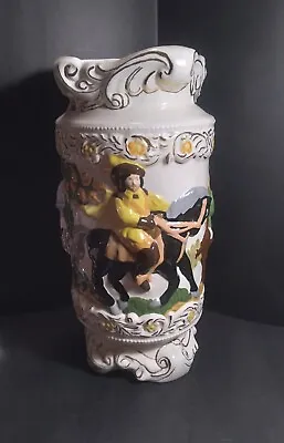 Vintage Ceramic Embossed Handpainted Colonial Theme Umbrella Stand/Vase 17 X10  • $35