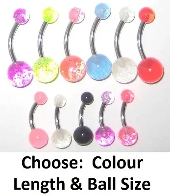 £1.80 • Buy Belly Bar - Glitter Glow UV - Choose: Colour & Ball Size: 6mm 8mm 10mm 11mm 14mm