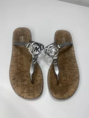 Michael Kors MK Sandals Womens 7 Thong Flip Flops Flats Grey Charm Jelly HL2192 • $12.99