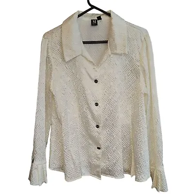 Milano Women's White Long Sleeve Ruffled Cuff Dress Shirt XL • $26