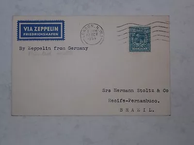 Zeppelin Flight Postcard London UK To Recife-Pernambuca Brazil 1934 • £95