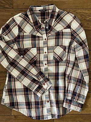 Select Western Festival Blue Brown Ivory Check Cowboy Cowgirl Shirt Size 12 • £9.99