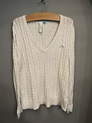 Musto Cable Knit Jumper Pullover V Neck Cotton White Cream Size UK 14 EU 42 • £9.99