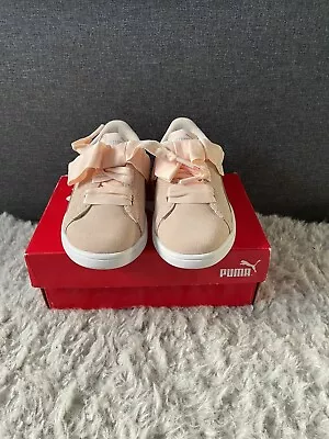 Infant Girl Puma Smash Ribbon Suede Baby Pink Trainers Shoes UK 11 EU 29 • £25