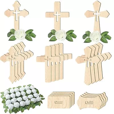 12 Pcs Standing Wooden Cross 3 Wood Crosses For Crafts With Bases 24 White Ro... • $36.99