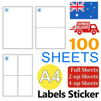 A4 Self Adhesive Address Labels Paper Mailing Sticker 1-4 Up 100 Sheets Printer • $16.99