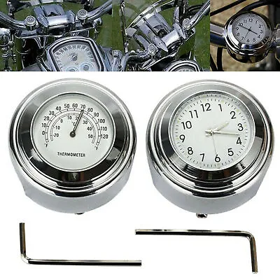 7/8'' 1'' Waterproof Motorcycle Handlebar Dial Clock Thermometer Temp Gauge ！ • $14.62