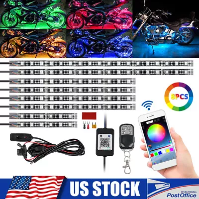 8PCS Motorcycle ATV RGB LED Lights Neon Under Glow Lighting Strip Kit For Harley • $49.99