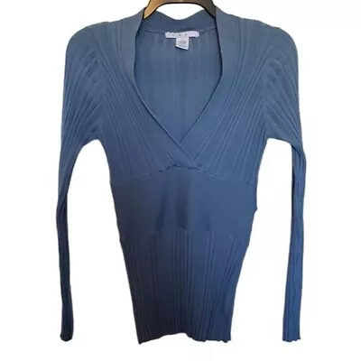 Cabi Blue Silk Blend Ribbed V-Neck Sweater Size Medium • $16.26