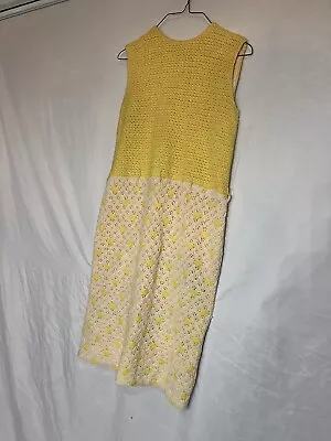 Vintage 70's Jane Saccoman Crochet Yellow White Dress • $45