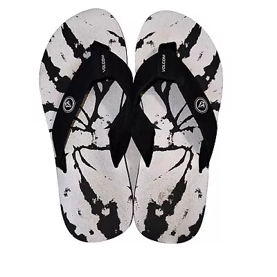 Volcom Black White Tie Dye Flip Flops Sandal Mens Size 11 • $14.99