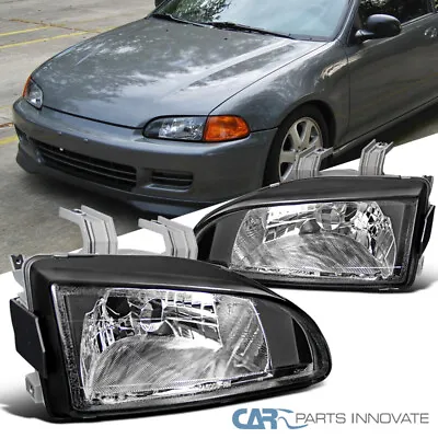 Fit 92-95 Honda Civic EG EJ EH Replacement Black Headlights Head Lamp Left+Right • $59.95