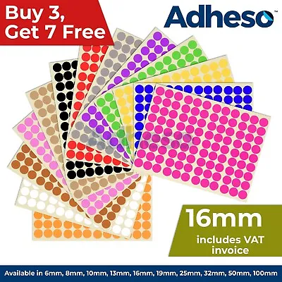 Adheso 16mm Coloured Dot Stickers Round Sticky Dots Adhesive Circles Labels • £0.99