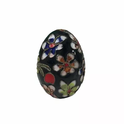 Vintage Cloisonne Egg Black Floral Flowers Butterflies Approx. 2.5  Tall • $25