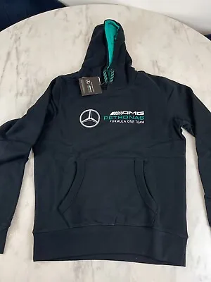 Mercedes AMG Petronas F1 Logo Hooded Sweat - Black - Unisex - Adult Extra Small • £64.99