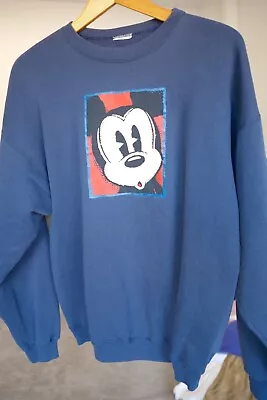 Vintage Mickey Mouse The Disney Store Sweatshirt Size L/XL Blue Crewneck USA • $23.95