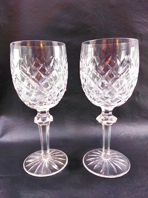 $36 • Buy 2 Waterford Water Goblets Hock Wine Glasses Powerscourt Cut Crystal Glass 7-5/8 