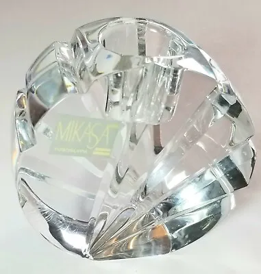 Mikasa Yugoslavia Lead Crystal Candle Holder Round Shell Clear Glass Candlestick • $8.29