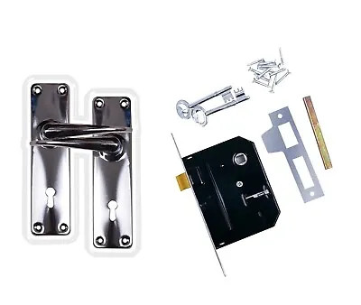 2 Lever Lock Set Lockable Door Handle Handles With 2 Keys Silver Finish • £8.25