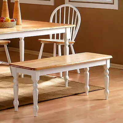 Farmhouse Backless Wood Dining Bench White/Natural Two-Tone Finish Mudroom Home • $102.32