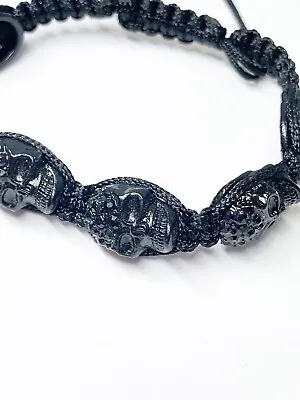 Shamballa Skull Bracelet With Crystal Ball Adjustable BLACK Fashion Hip Hop • $5.99